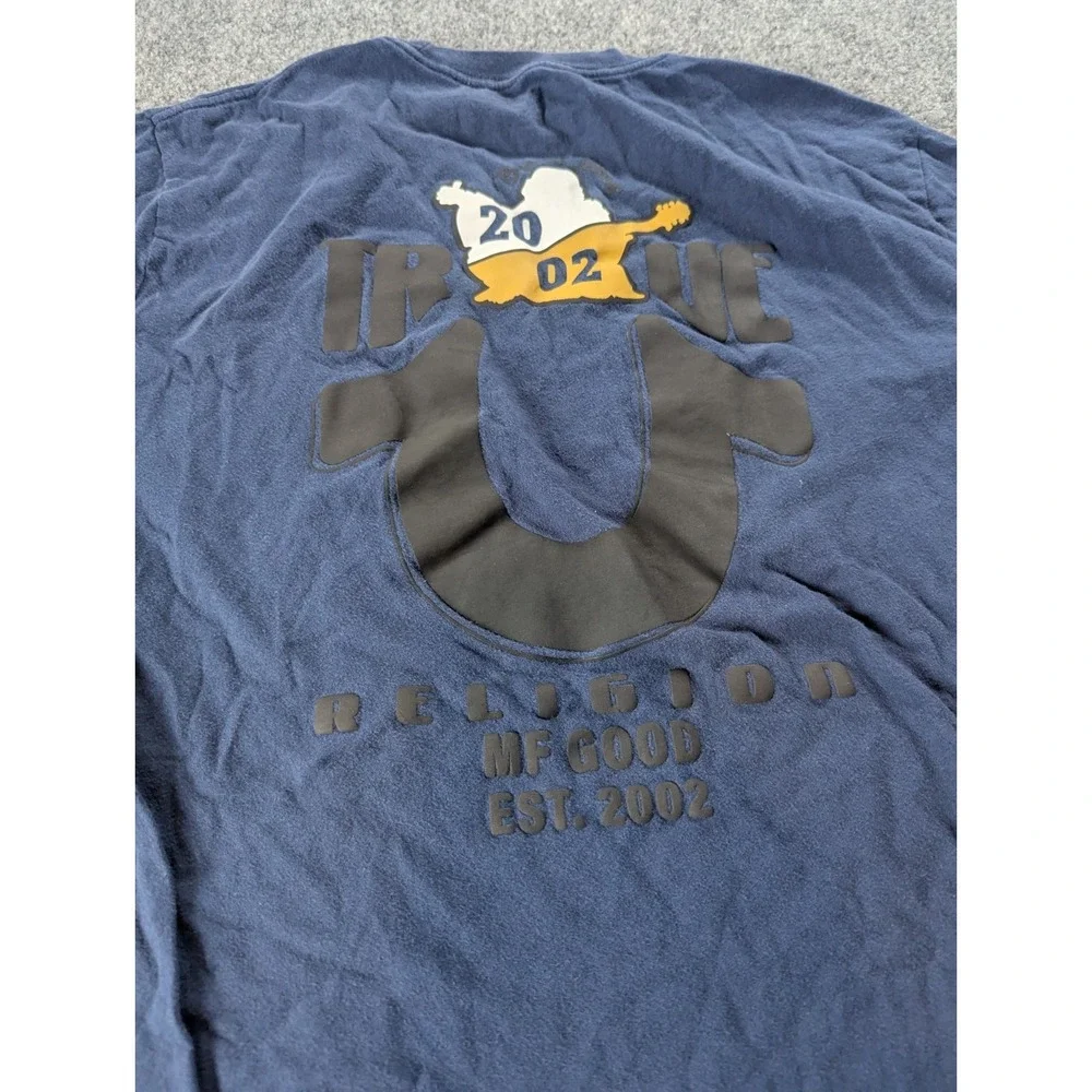 True Religion Shirt Mens XL Blue Short Sleeve Tee Logo On Back